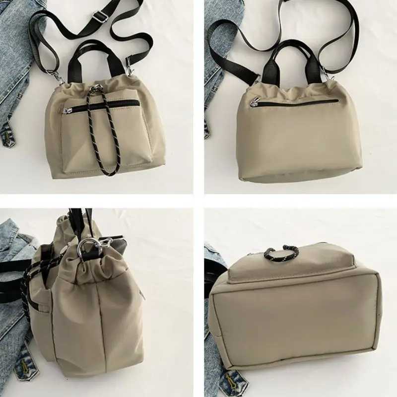 New Womens Crossbody Handbag Simple and Lightweight Drawstring Pocket Shoulder Bag Casual Nylon Fabric Bucket Bag fashionableT251007
