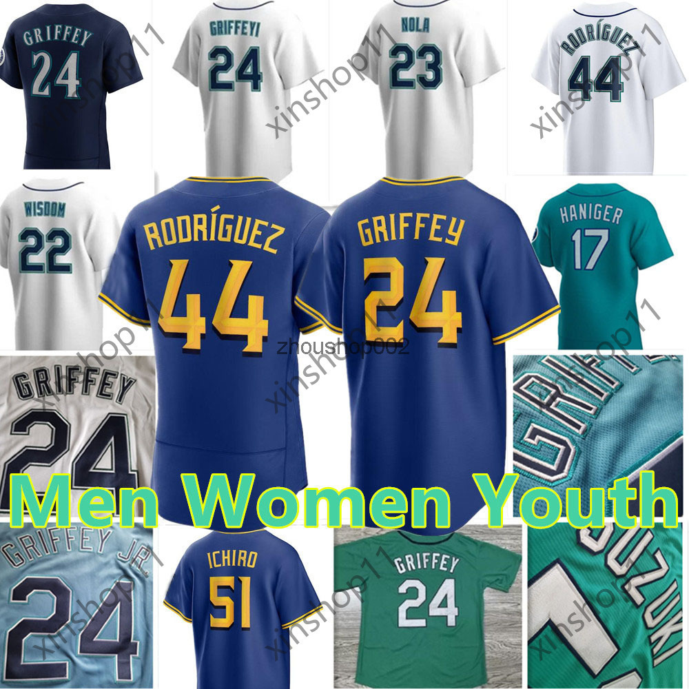 Mariners Ken Griffey Jr 44 Julio Rodriguez Baseball Jerseys JP Crawford Edgar Martinez Suzuki Ichiro Jarred Kelenic Kolten Wong Matt Brash City Connec