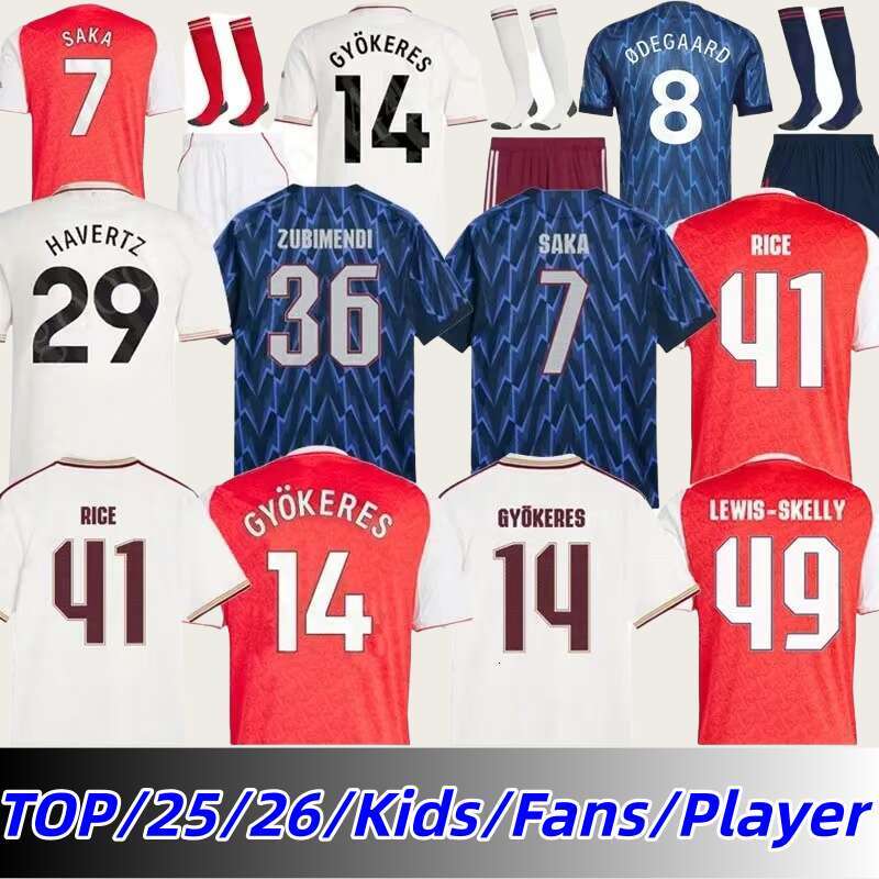 25 26 Soccer Jerseys SAKA GYOKERES EZE ZUBIMENDI MADUEKE ODEGAARD RICE HAVERTZ NWANERI MARTINELLI 25/26 Calafiori SALIBA TROSSARD Football Shirt Kids Kit