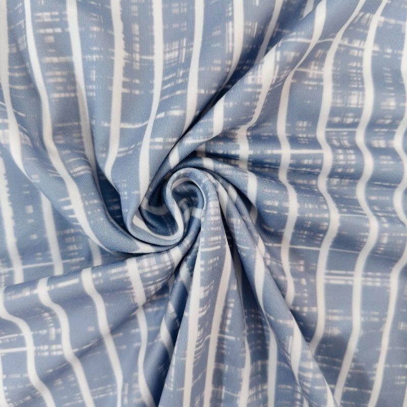 Women's Blue White Stripe V-Neck Short Sleeve Dress Milk Silk A-Line Midi Dress Vacation Style with Steel Accent-CF53887