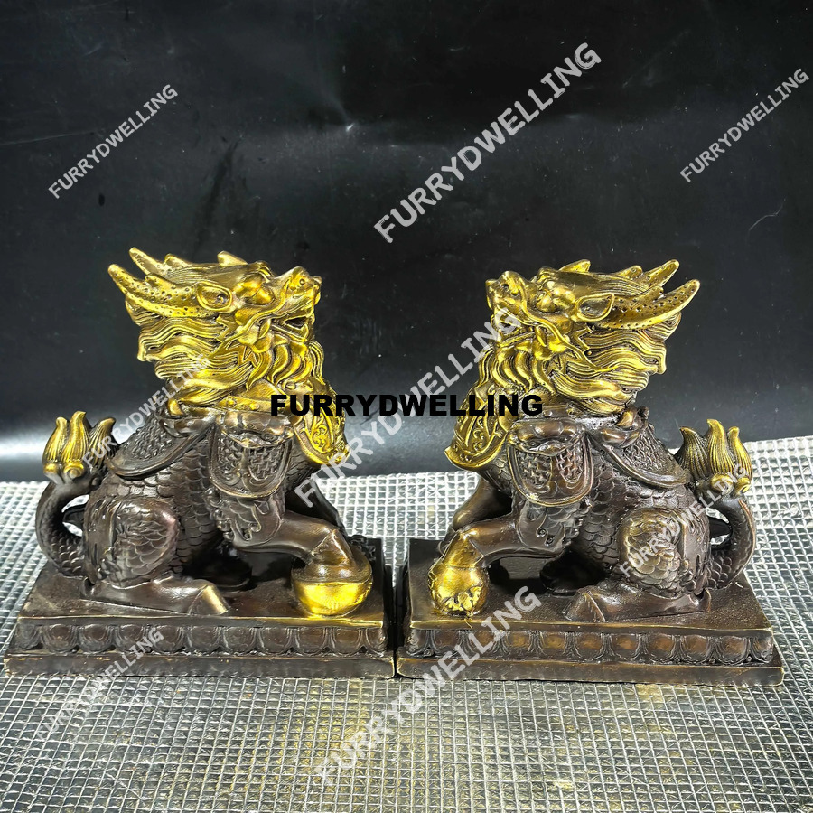 General Fucai Ornaments A Pair Dwe74 Of Copper Qilin Home Shop Office Desktop Crafts
