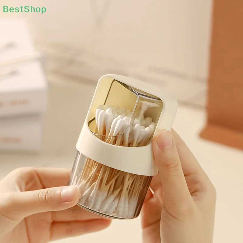 Transparent Cotton Swab Storage Box With LidRotatable Dustproof Desktop Cotton Stick OrganizerPlastic Toothpick Storage Jar C251008