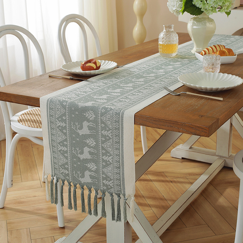 Handmade tassel polyester jacquard table runner tablecloth drawer cover decorative fabric AEJL01