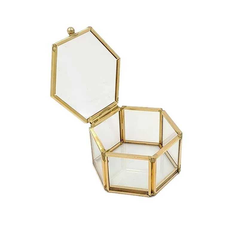 Hexagon Transparent Glass Ring Box Wedding Ring Box Geometric Clear Glass Jewelry Box Jewelry Organizer Holder Tabletop Containe C251008