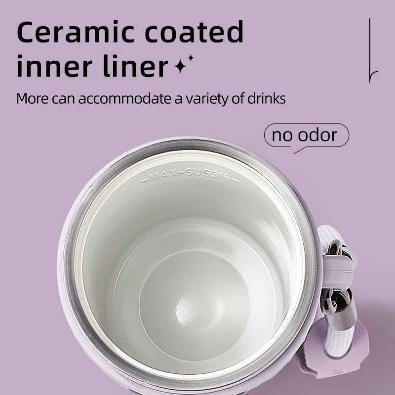 TKK 500ml1609oz SUS316 Ceramic Inner Liner Vacuum Cupwith Straw thermo jugTea Separator LeakProof Portable Insulated kettle C251008