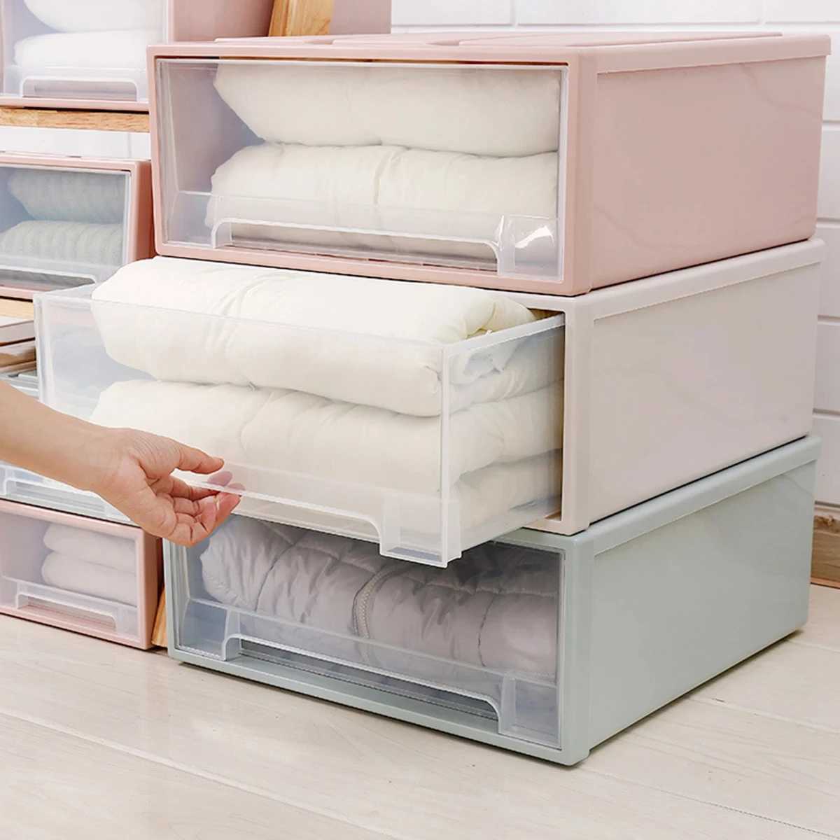 Plastic Transparent Storage Drawer Box Wardrobe Clothing Storage Box Clothes Storage Box Quilt Storage Drawer Type Organizer Box C251008