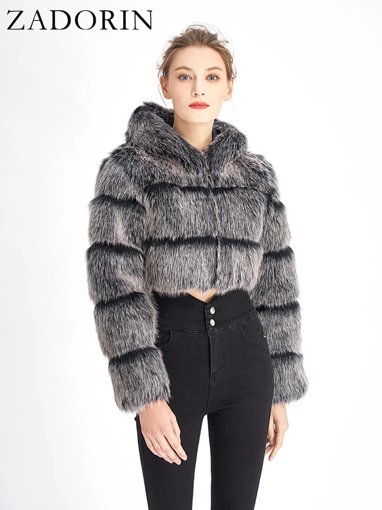ZADORIN High Quality Hooded Short Faux Fur Coat Woman Clothing Winter Furry Jacket in Coats Jackets Top Sexy 251106