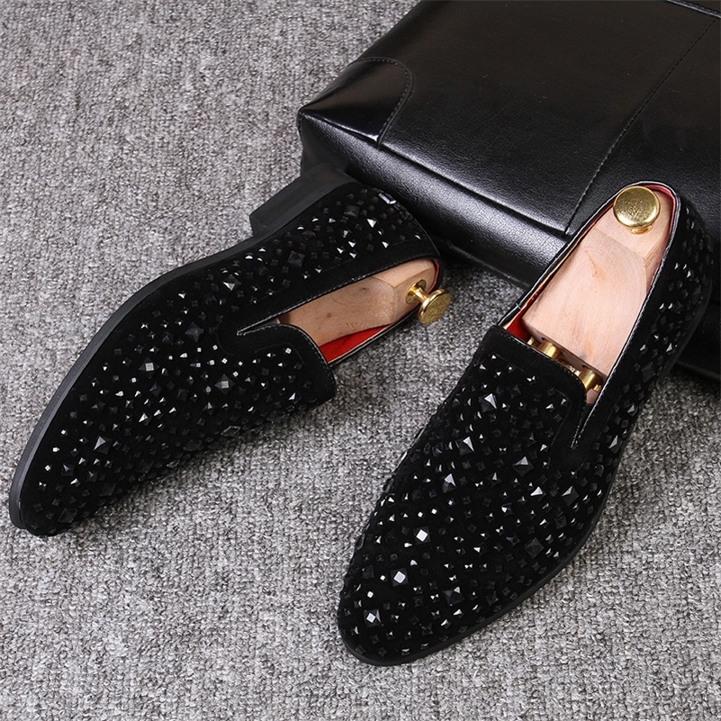 Black Men Dress Shoes Spikes Loafers Shoes Denim Metal Sequins Footwear High Quality Shoes 250922
