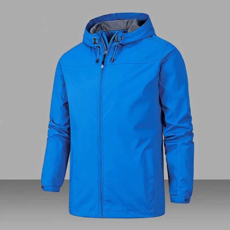 Mens Hooded Soprts Jacket Outdoor Windproof Waterproof Climbing Jackets Man Solid Color Casual Loose Lightweight Zipper Coat J251008