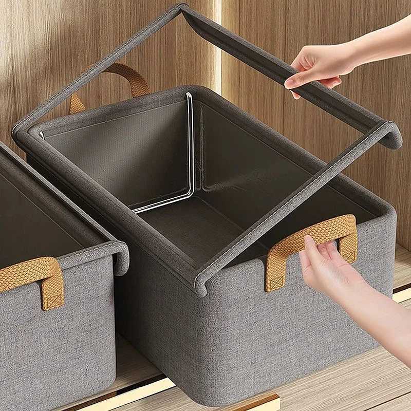 Steel Frame Folding Storage Boxes Dustproof Moistureproof Clothes Trousers Socks Home Organization Drawer Wardrobe Storage Box C251008
