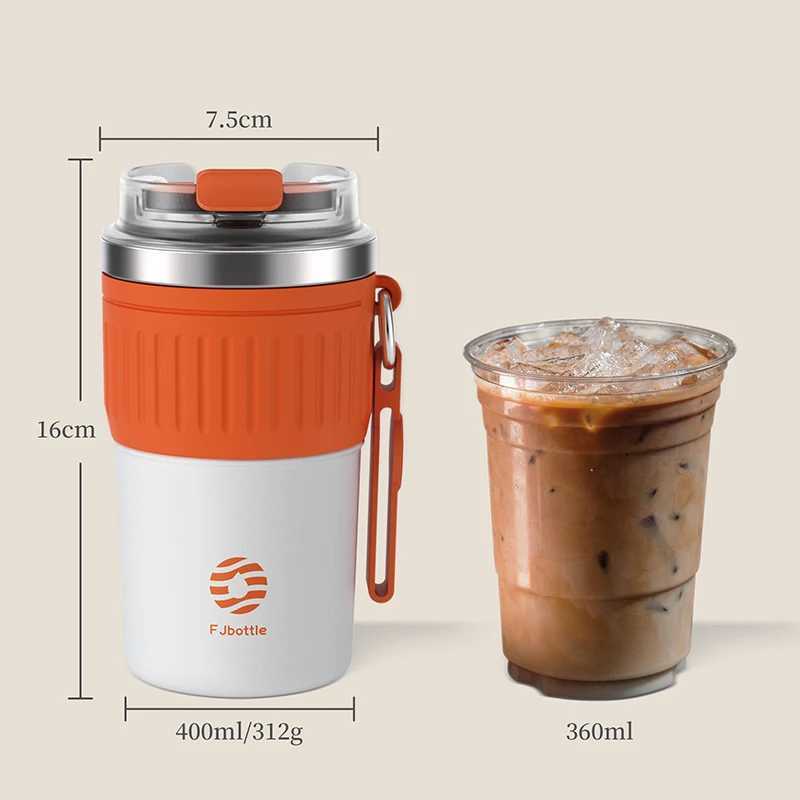 FEIJIAN Stainless Steel Coffee Tumbler Thermos Cup Portable Travel Mug With Lifting Rope LeakProof NonSlip 500ml400ml C251008