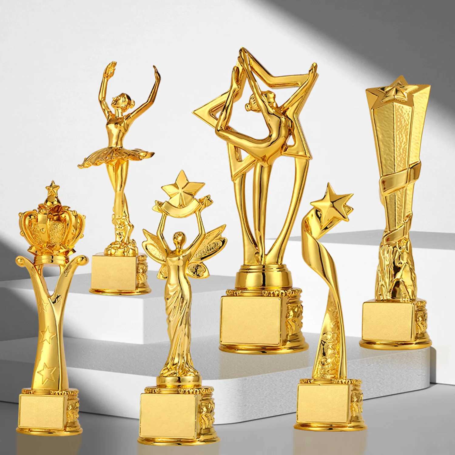 Cust Gold Resin Trophy for Childrens Performances featuring Figurines like Dancing Tree Singing Goddess suitable Y251008