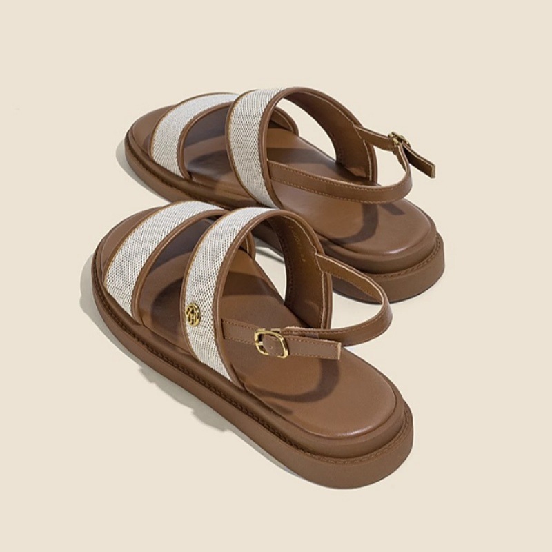 free shipping sandals designers for womens 2025 Summer New One Button Outdoor Beach Sandals Fashionable Casual Versatile Roman Style size35-40