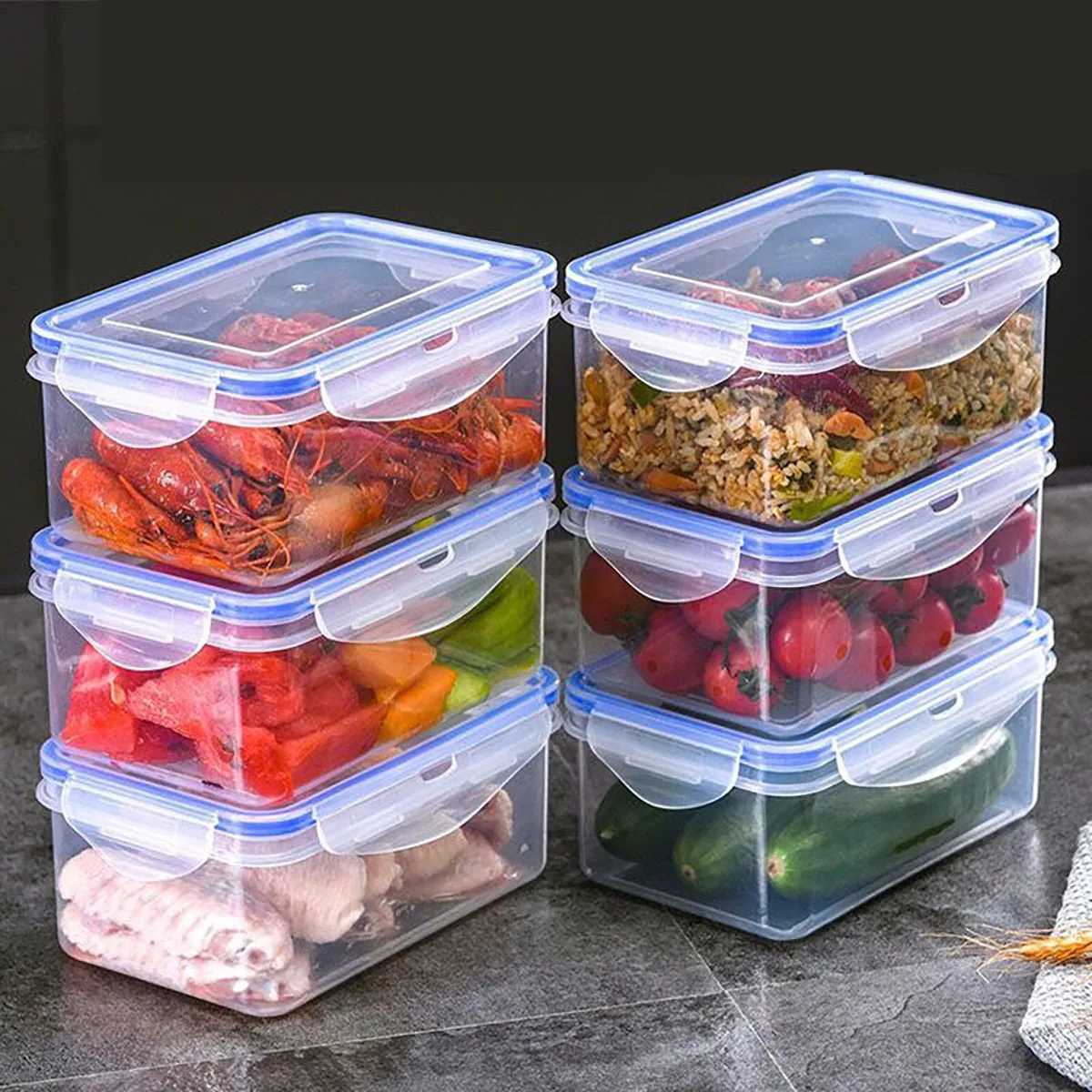 1pc Sealed rectangular refrigerator storage box with lid Plastic crisper microwaveheated lunch box with lid C251008