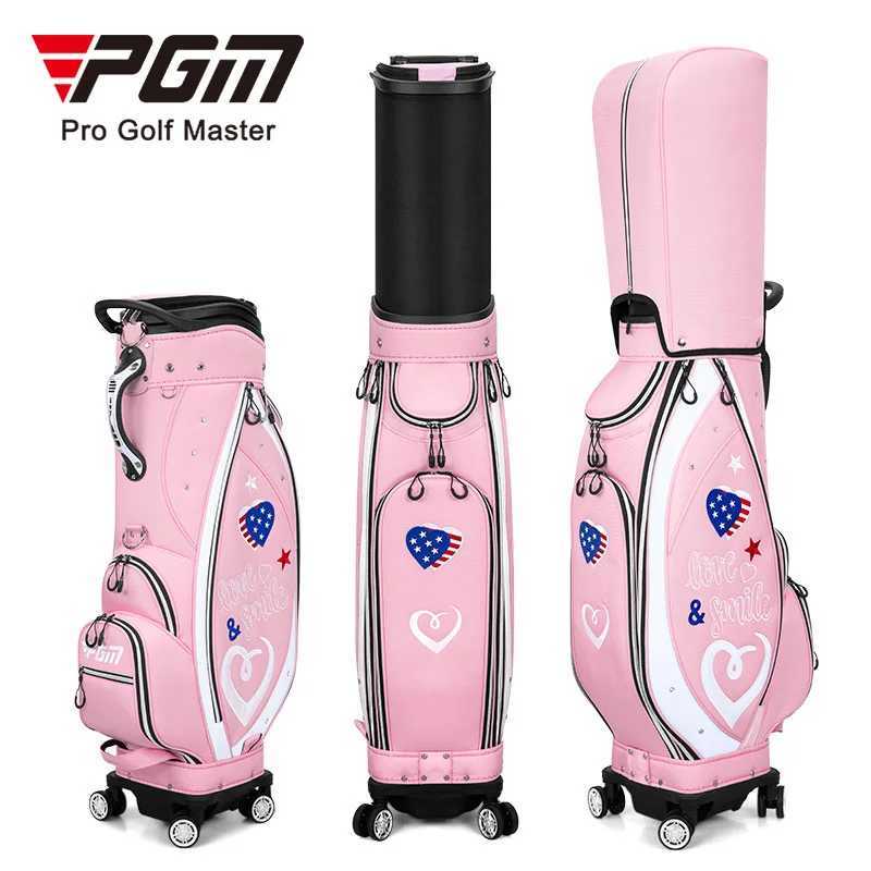 PGM QB135 Cute Female Travel Golf Bag Pink Nylon Golf Bag with Wheels for Women Golfers J251008