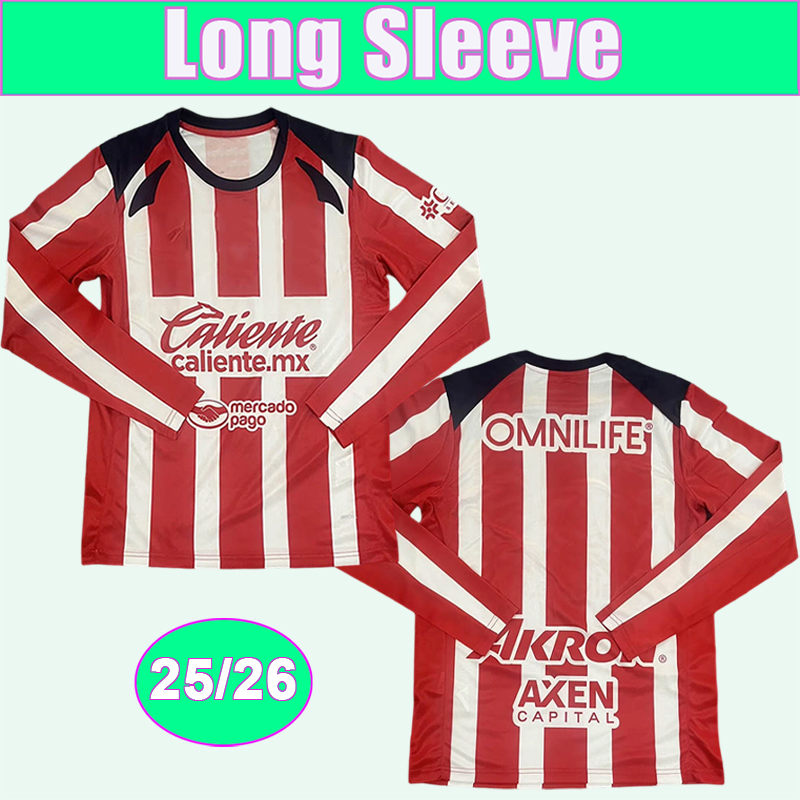 25 26 ChIVas Mens Long Sleeve Soccer Jerseys MOZO GUZMAN PEREZ MACIAS I. BRIZUELA R.CISNEROS Home Football Shirts Short Sleeve Uniforms