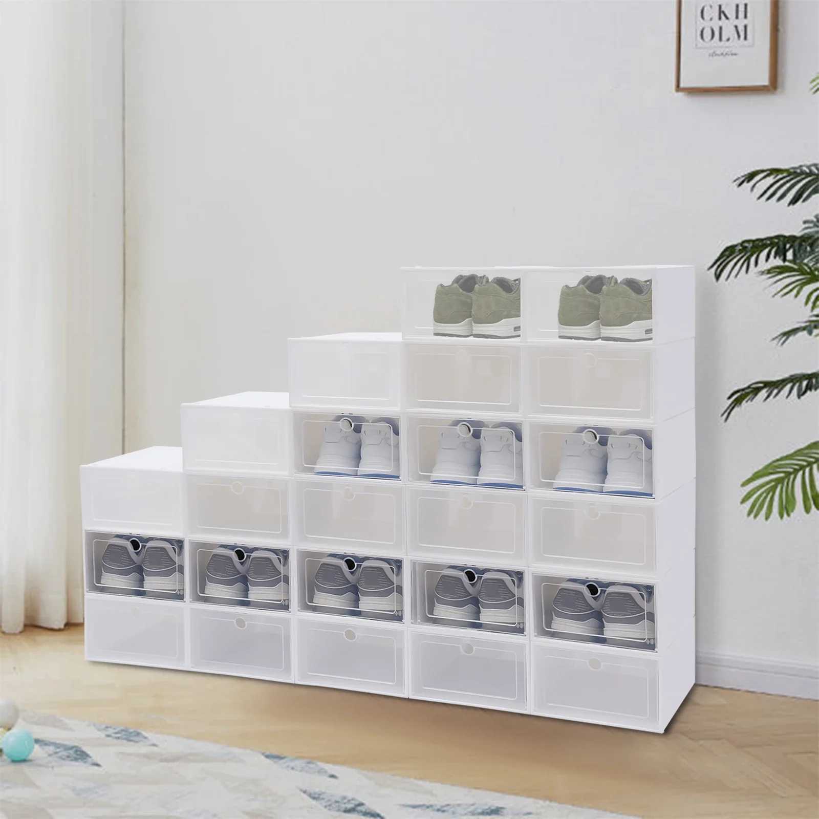 24 Pack Stackable Shoe Storage Boxes Shoe Organizer for Closet Clear Plastic Shoe Box w Lids Space Saving Sneaker Storage Boxes C251008