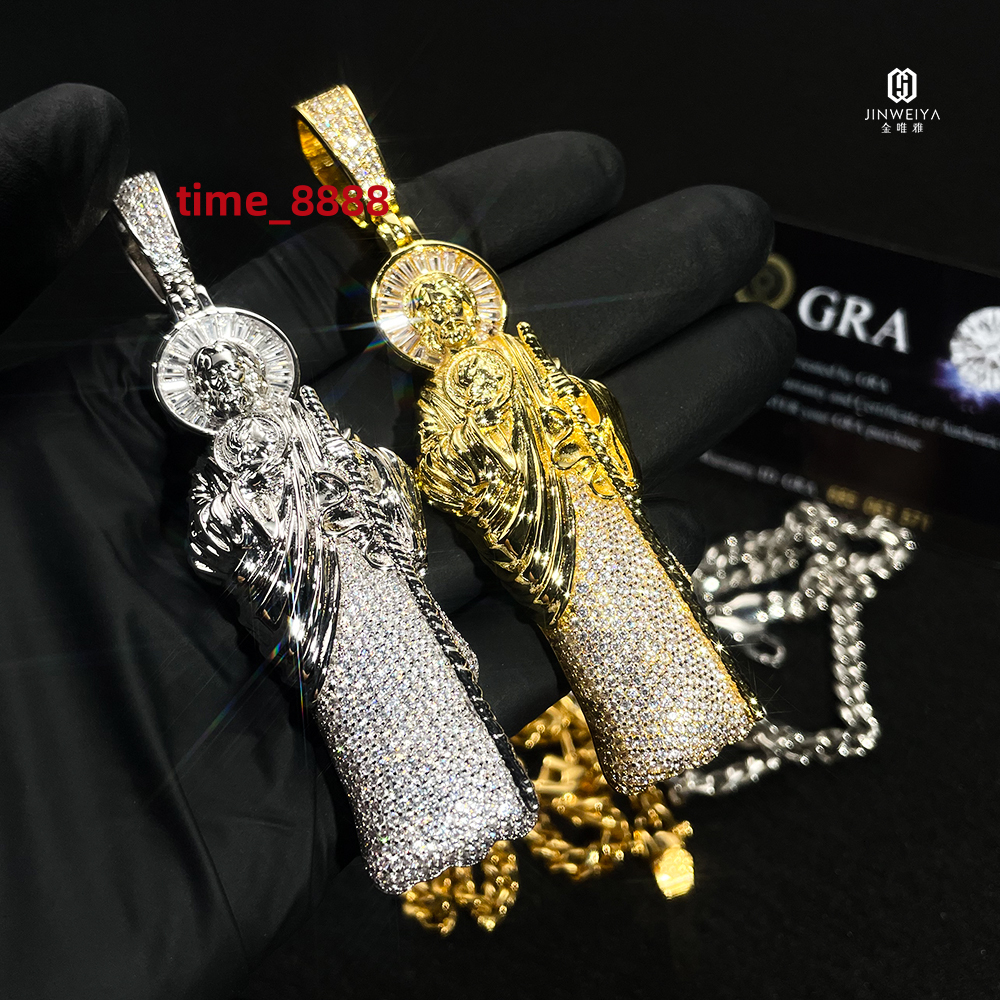 Hot Selling Gold Plated San Judas Pendant New Trends Pure S925 Silver Prong Setting Moissanite Christian Religious Jesus Pendant