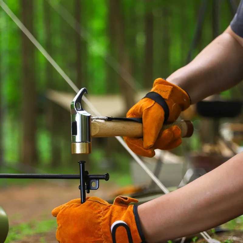 Portable Camping Tent Stakes with Wood Handle Stainless Steel Or Brass Head Safe Hammer for Outdoor Use J251121