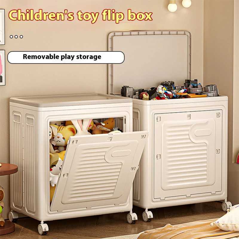1PCS Childrens Toy Storage Box Foldable Storage Box Transparent Visible Flip Lid Storage Box Plastic Easy to Move with Wheels C251008