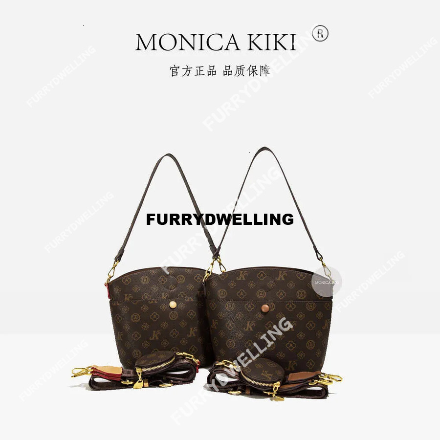 Monica Qiqi Light Wide Strap Live Trend New Fashion Monogram Single Shoulder Bucket High-End Crossbody Dwe74 Bag For Women