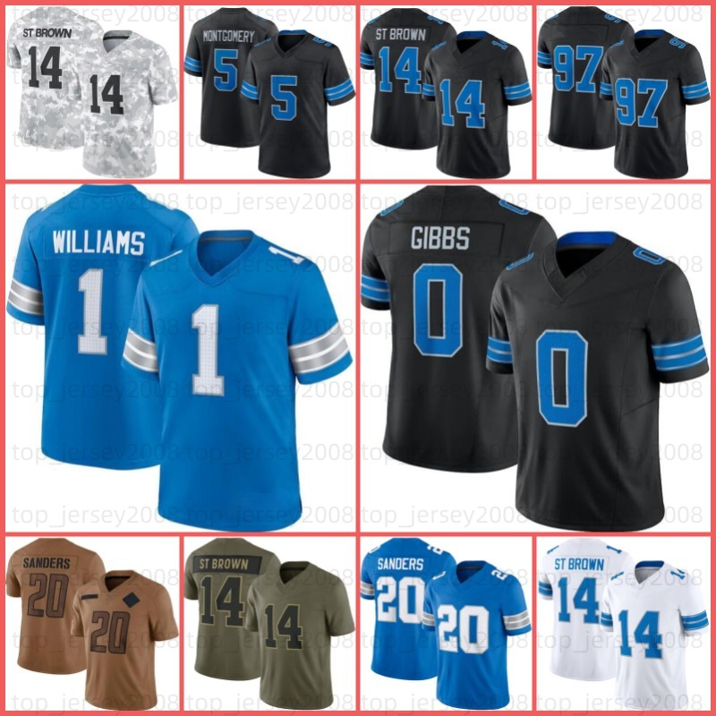Jared Goff Jahmyr Gibbs Amon-Ra St Brown Football Jersey Barry Sanders 1 Jameson Williams Sam Laporta Brian Branch David Montgomery Penei Sewell Kerby Joseph