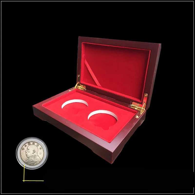Red Wood Style 2 Coins Display Box Case for Slab Certified Coins Storage Boxes Jewelry Box Home Storage Organization C251008