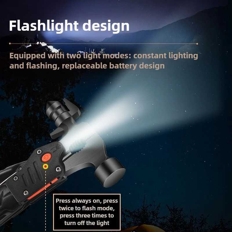 Multifunctional Claw Hammer Pliers With Lamp Outdoor Camping Nail Hammer Multipurpose Folding Tool Pliers Escape Hand Tools J251121