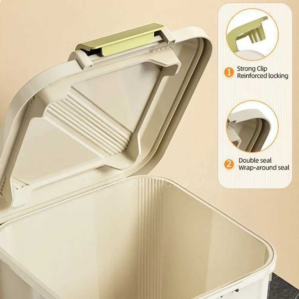 510KG Rice Storage Box Sealed Cereal Dispenser with Buckle Waterproof Insect Proof Grain Pet Food Container Kitchen Organizer C251008