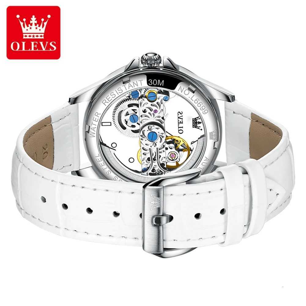 OLEVS Brand New Fashion Skeleton Mechanical Watch for Women Leather Strap Waterproof Transparent Womens Watches Relogio Feminino W250903