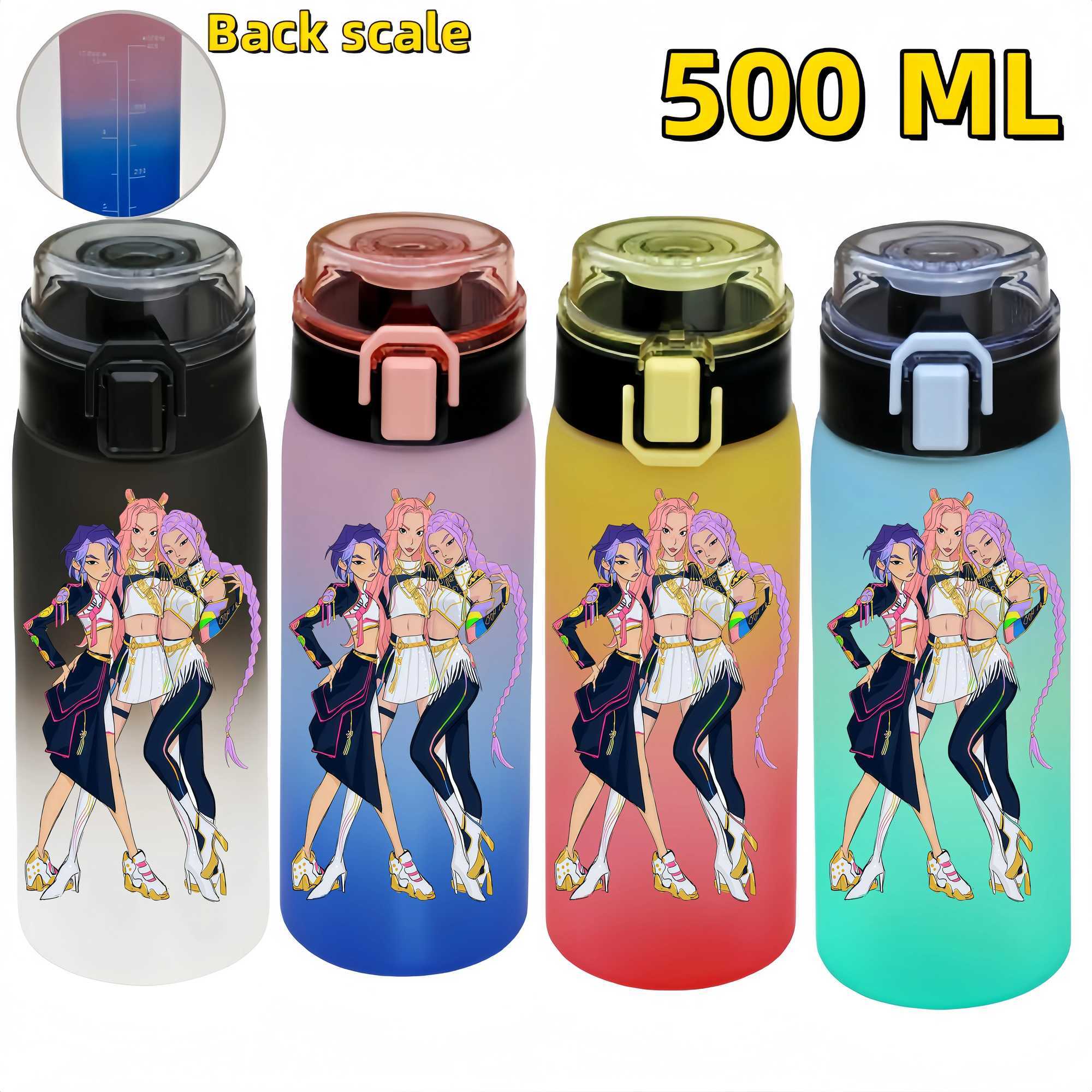 500ML K Pop Demon Hunters Water Bottle Girls Summer Sports Large Capacity Water Bottle Cartoon Figure Printed Plastic Bottles C251008