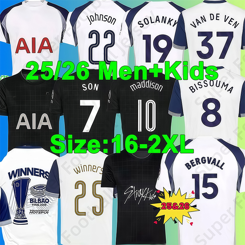 2025 2026 Tottenham Soccer Jersey winners VAN DE VEN BISSOUMA RICHARLISON MADDISON ROMERO KULUSEVSKI SOLANKE JOHNSON Soccer tottenham 25 26 Jersey kit kids sets
