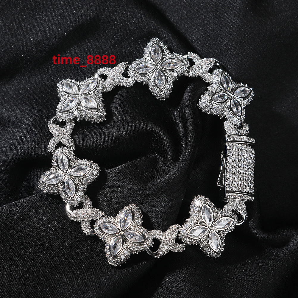 Iced Out Clover Jewelry Hip Hop Colorful Infinity Link Cuban Chain Bracelet Cubic Moissanite Diamond Clover Bracelet for MenWomen