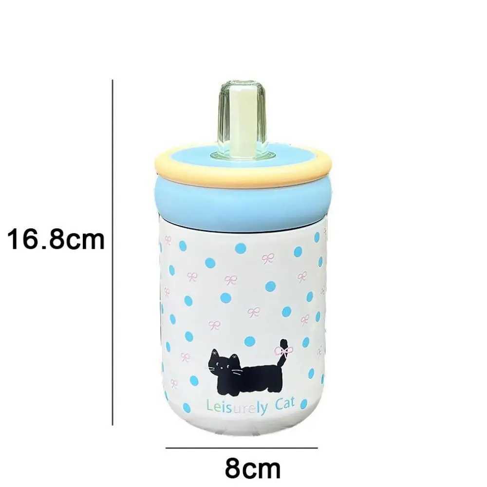 Winter 500ML Thermal Water Bottle With handle Cartoon Cat Vacuum Cup Lid Straw Portable Insulated Cup for Student Thermoses C251008