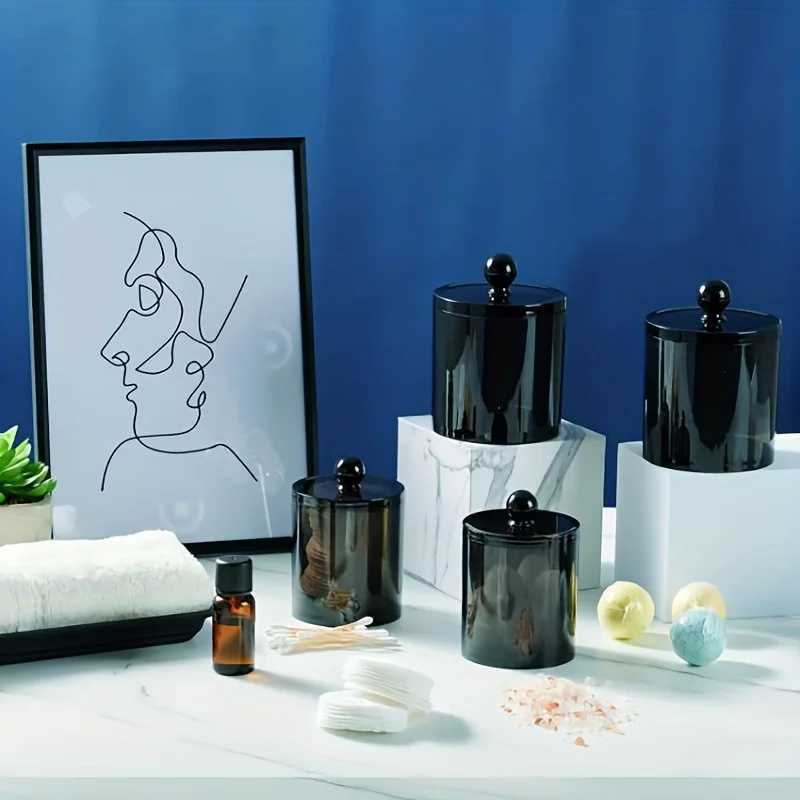 234 Pack Qtip Dispenser Apothecary Jars Bathroom Jar 10 oz Black Plastic Holder Storage Box for Cotton Ball Swab Cotton C251008