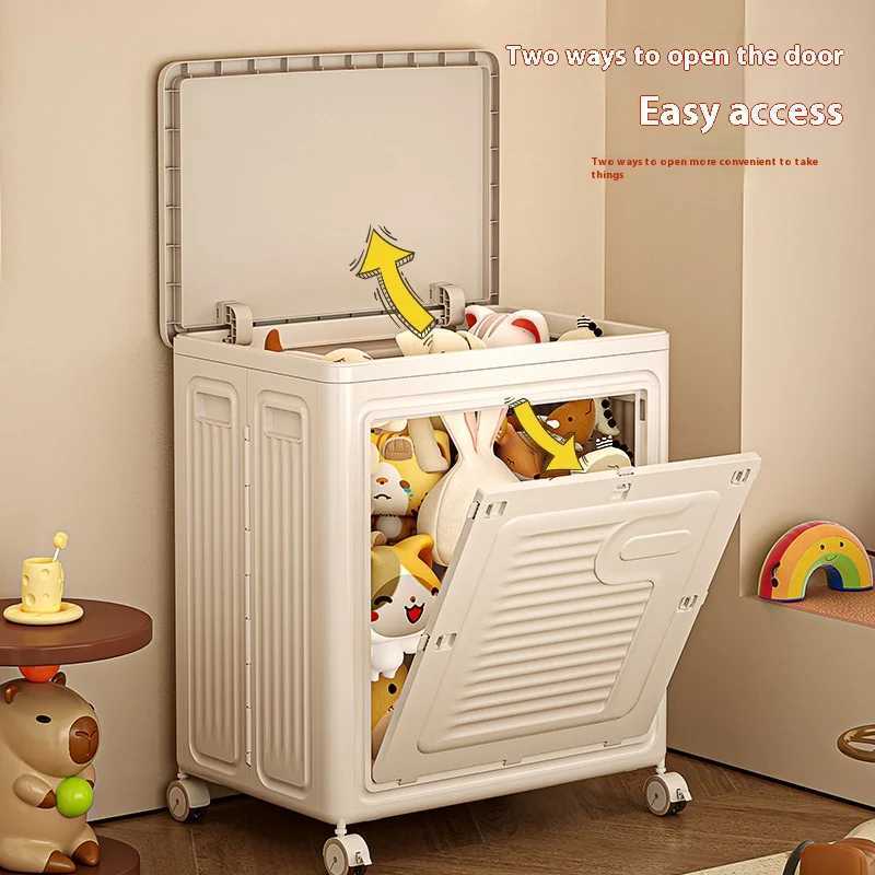 1PCS Childrens Toy Storage Box Foldable Storage Box Transparent Visible Flip Lid Storage Box Plastic Easy to Move with Wheels C251008