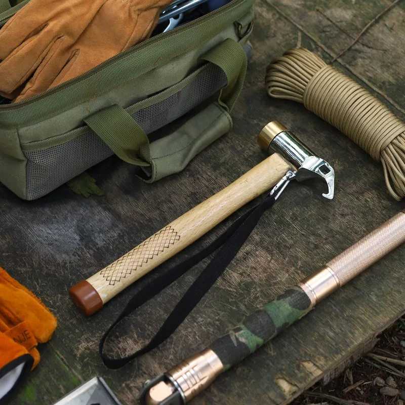 Portable Camping Tent Stakes with Wood Handle Stainless Steel Or Brass Head Safe Hammer for Outdoor Use J251121