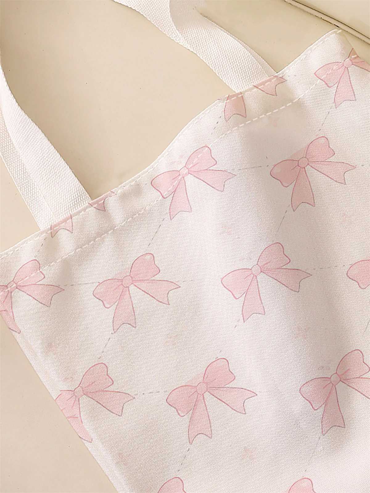 Bow pattern printed casual handbag reusable fashionable backpack multifunctional handbag canvas shopping bagT251007