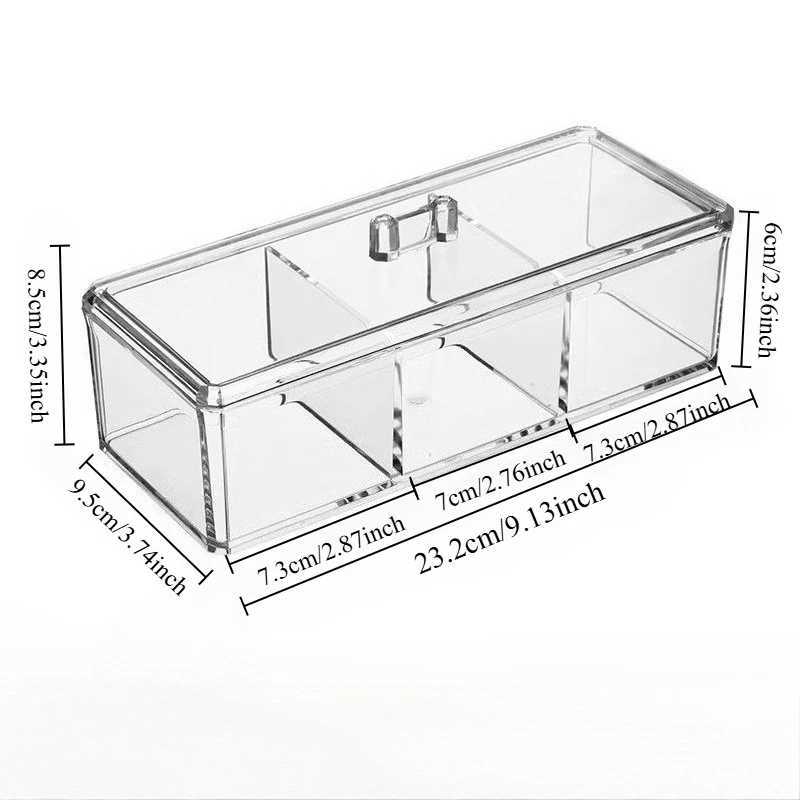 1pc Transparent Cosmetic Storage Box Acrylic Make Up Organizer Three Grid Cotton Swab Cotton Pad Storage Box Home Organization C251008