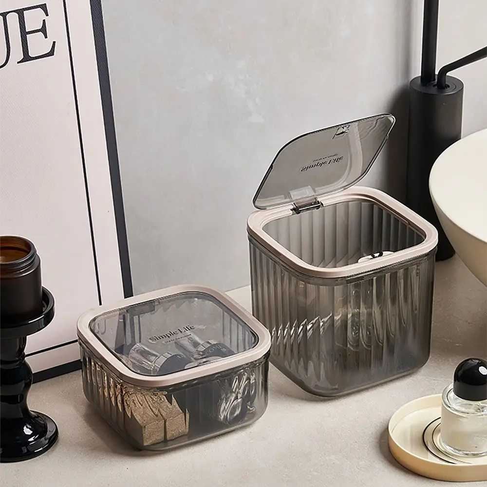 1Pc Press Type Desktop Trash Textured Transparent Plastic Waste Bins Mini Dustbin Office Supplies Storage Box Jewelry Organizer C251008