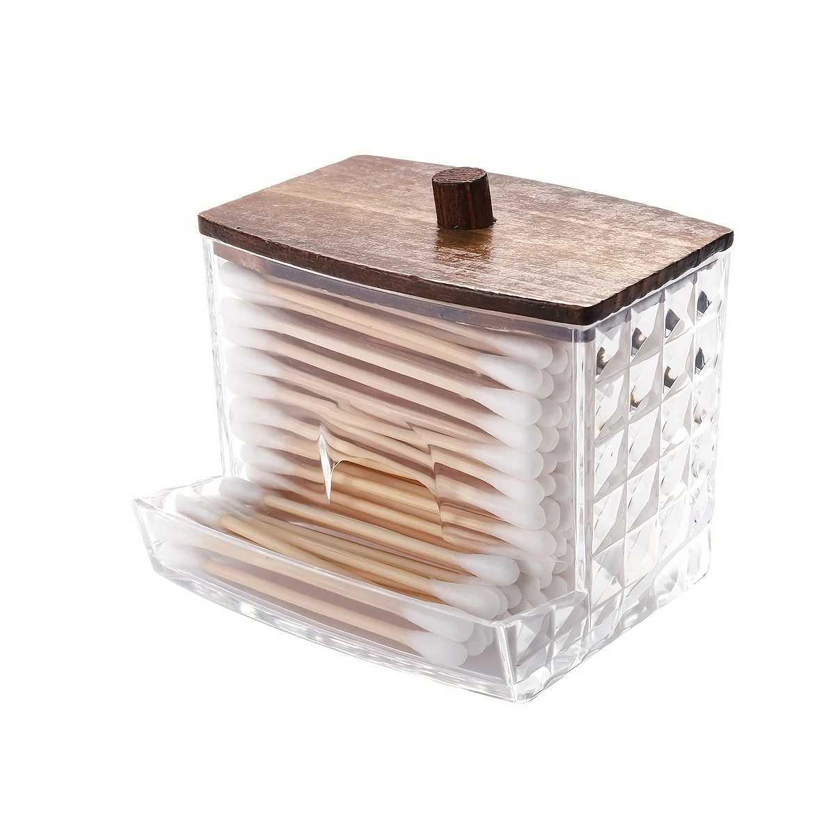 8oz Cotton Swab Holder Dispenser Clear Diamond Pattern Bathroom Organizer Accessories Decor for Storage Cotton Ball Holder Apoth C251008