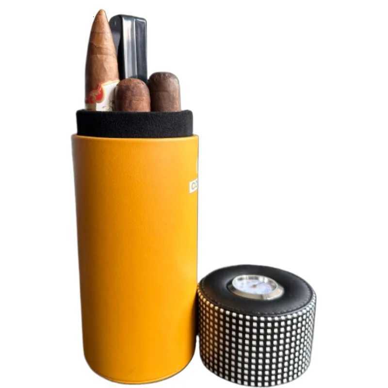 Leather Travel Humidor Cigar Box Cedar Wood Portable Cigar Case Humidifier Hygrometer Box Cigar Accessories Fit 5 Cigars 17 Y251008