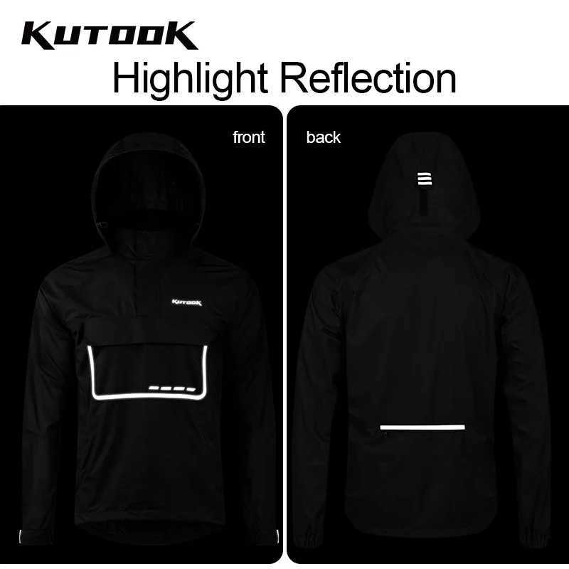 KUTOOK Cycling Raincoat Jacket Waterproof Mens Reflective Raincoat with Pockets Lightweight Breathable Long Sleeve Bike Riding J251008