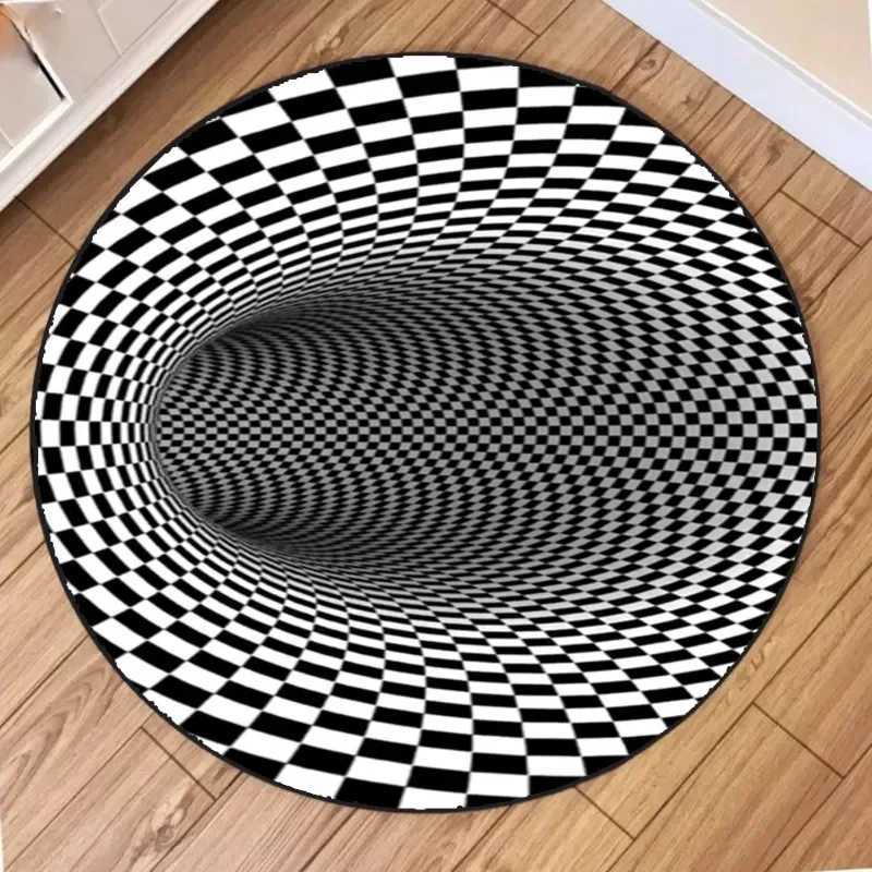 Round Carpet Mat New 3D Visual Illusion Spiral Rug Floor Mats for Bedroom Living Room Decoration Creative Rugs The Black Trap S108 H260226