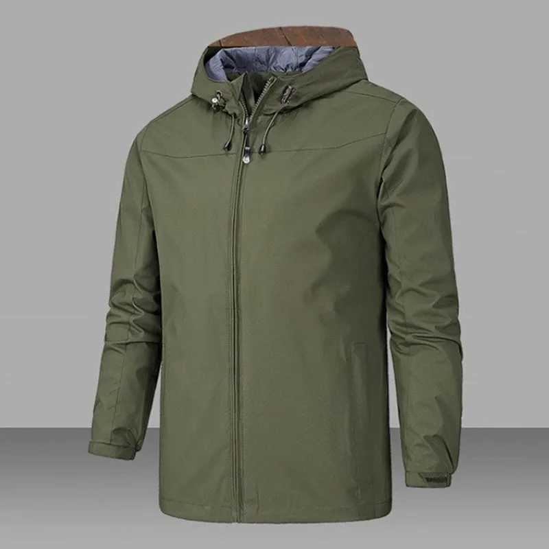 Mens Hooded Soprts Jacket Outdoor Windproof Waterproof Climbing Jackets Man Solid Color Casual Loose Lightweight Zipper Coat J251008