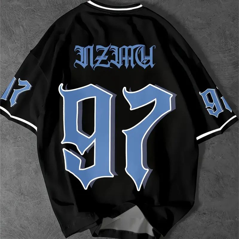 Men's StreetwearOversized T-Shirt - Casual Sports Tee with Cartoon & Gothic Print-20