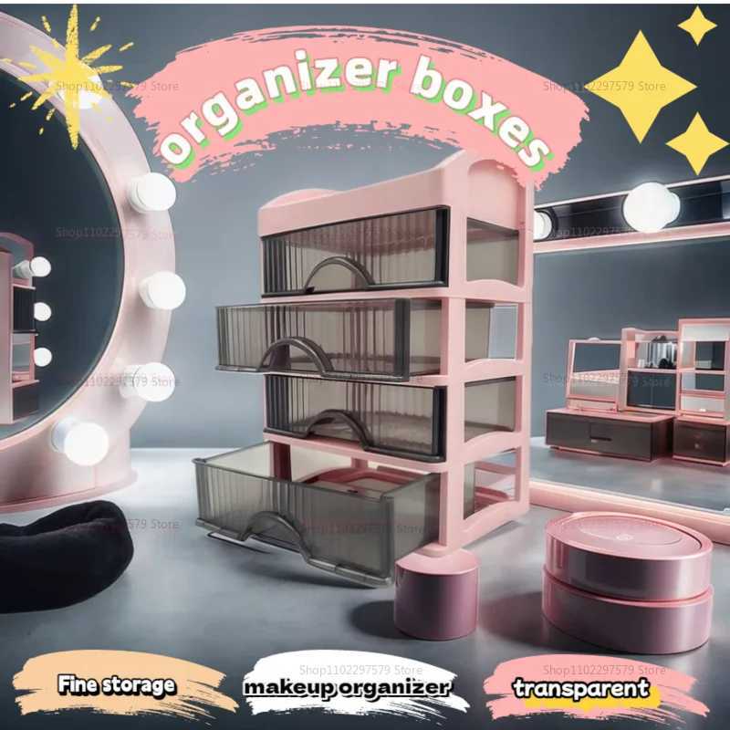 Luxury Light Desktop Storage Box Drawer for Cosmetics Jewelry Makeup Organizer MultiLayer Dorm Room Shelf C251008