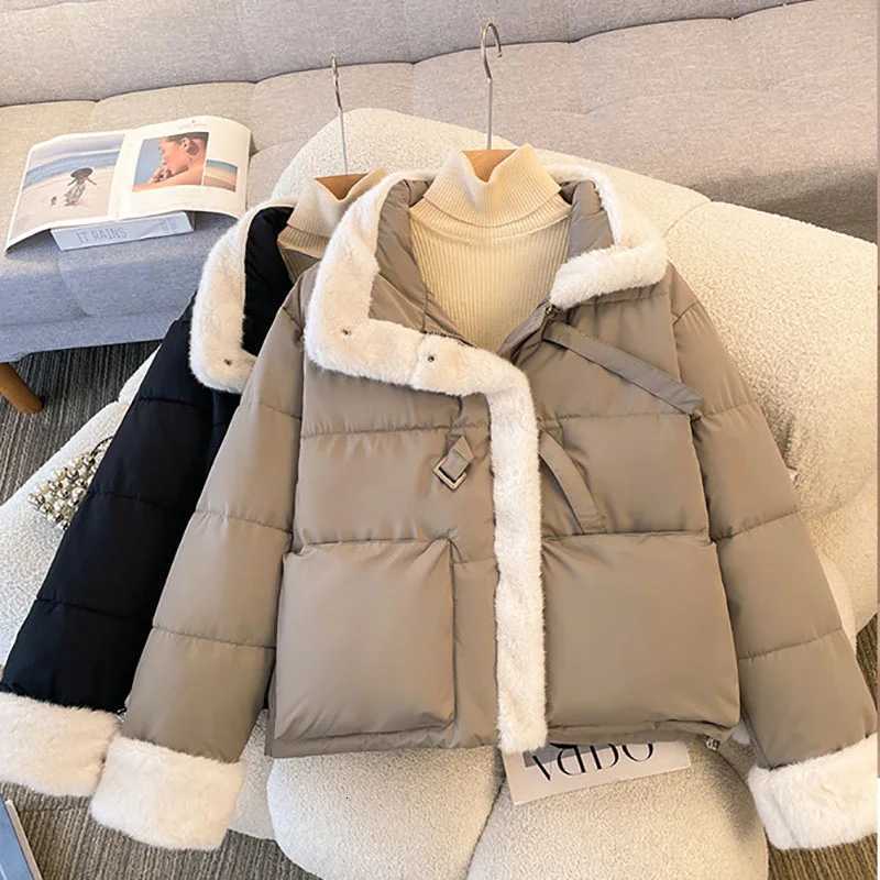 Women Parkas Cuff Splicing Lamb Wool Stand Collar Warm Cotton Coat Female Winter Coat Thicke Bread Cotton Padded Coat OuterweaT251105
