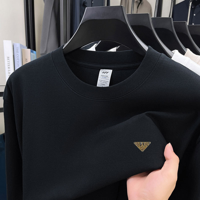 100% Cotton Men's Sweatshirt 2025 Autumn New Fashion Trendy Designer Hoodie Crew Polo Neck Solid Color Long Sleeve Base Designer Shirt Shirt T-sh