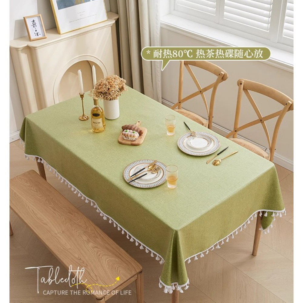 Waterproof and oil-proof tablecloth cotton and linen tassel tablecloth high-grade sense of non-washing solid color restaurant coffee table tablecloth 